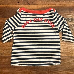 Mini boden size 2/3 best day ever striped tee navy and coral